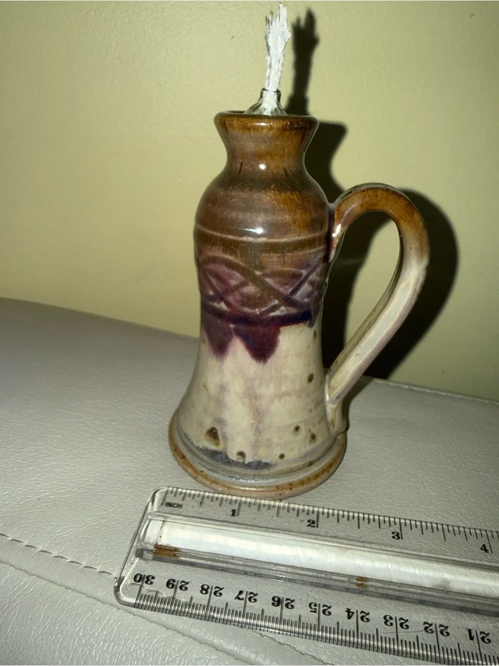 Glazed Ceramic Lantern Accent in Brown, Cream and Purple